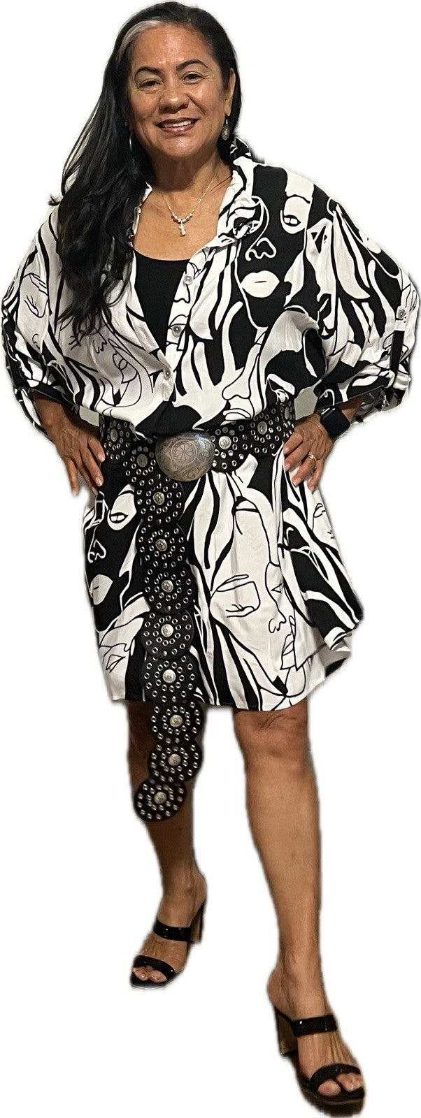 Eseoglu Abstract Face Tunic Dress Sz 22/58 Made in Turkey