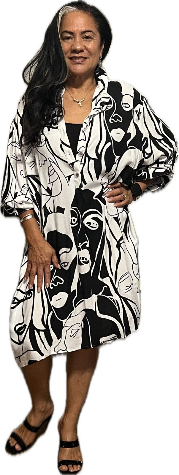 Eseoglu Abstract Face Tunic Dress Sz 22/58 Made in Turkey