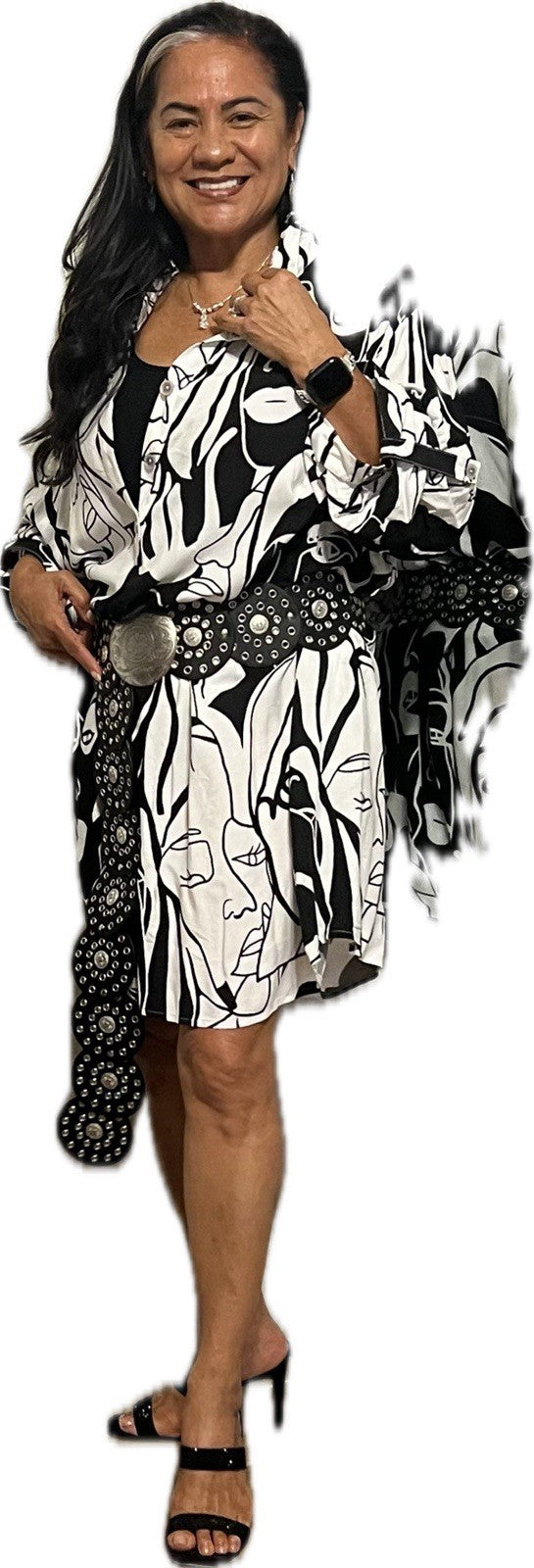 Eseoglu Abstract Face Tunic Dress Sz 22/58 Made in Turkey