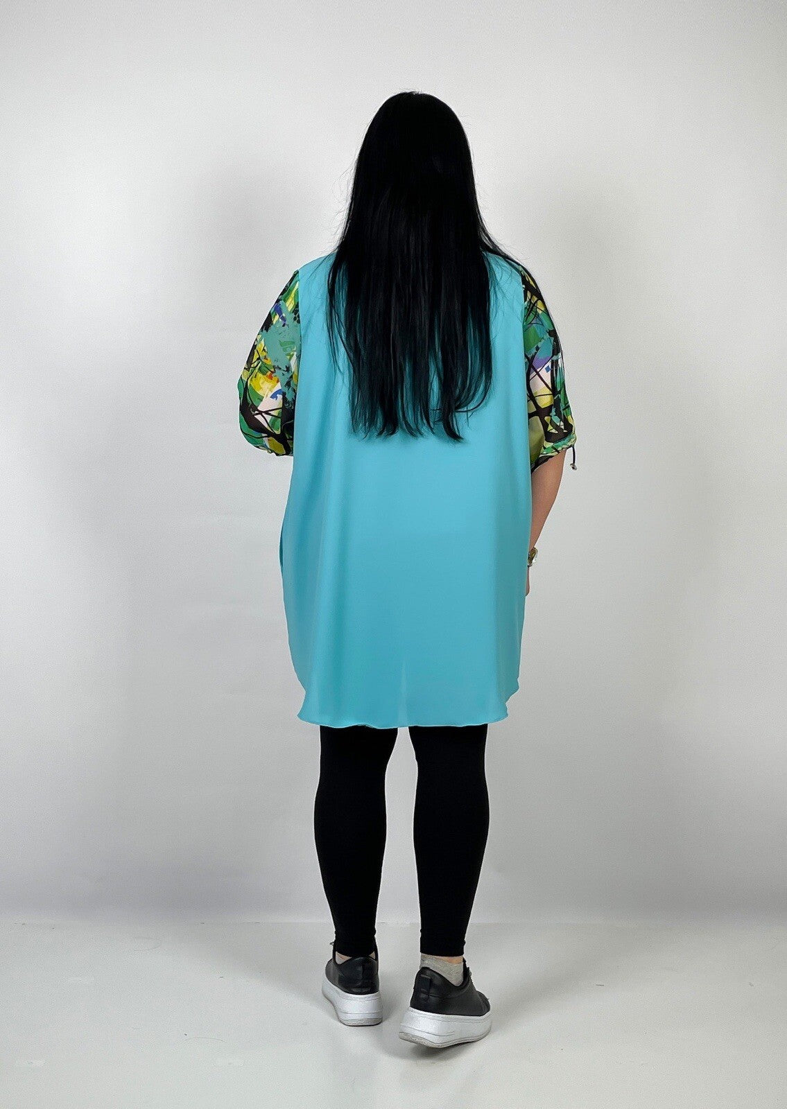 Darkwin Aqua Pleated Button Tunic Sz 14/2 Made In Turkey
