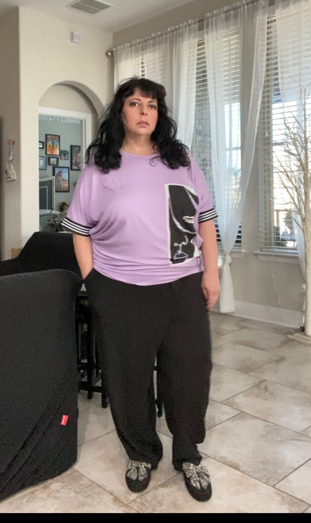 Darkwin Lilac Face Graphic Top Sz 20/3 Made In Turkey