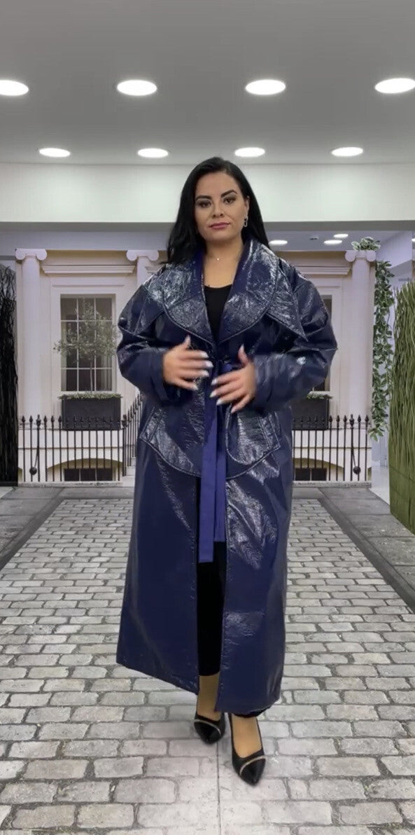 Darkwin Eco Leather Brilliant Blue Coat Sz 20 Made in Turkey