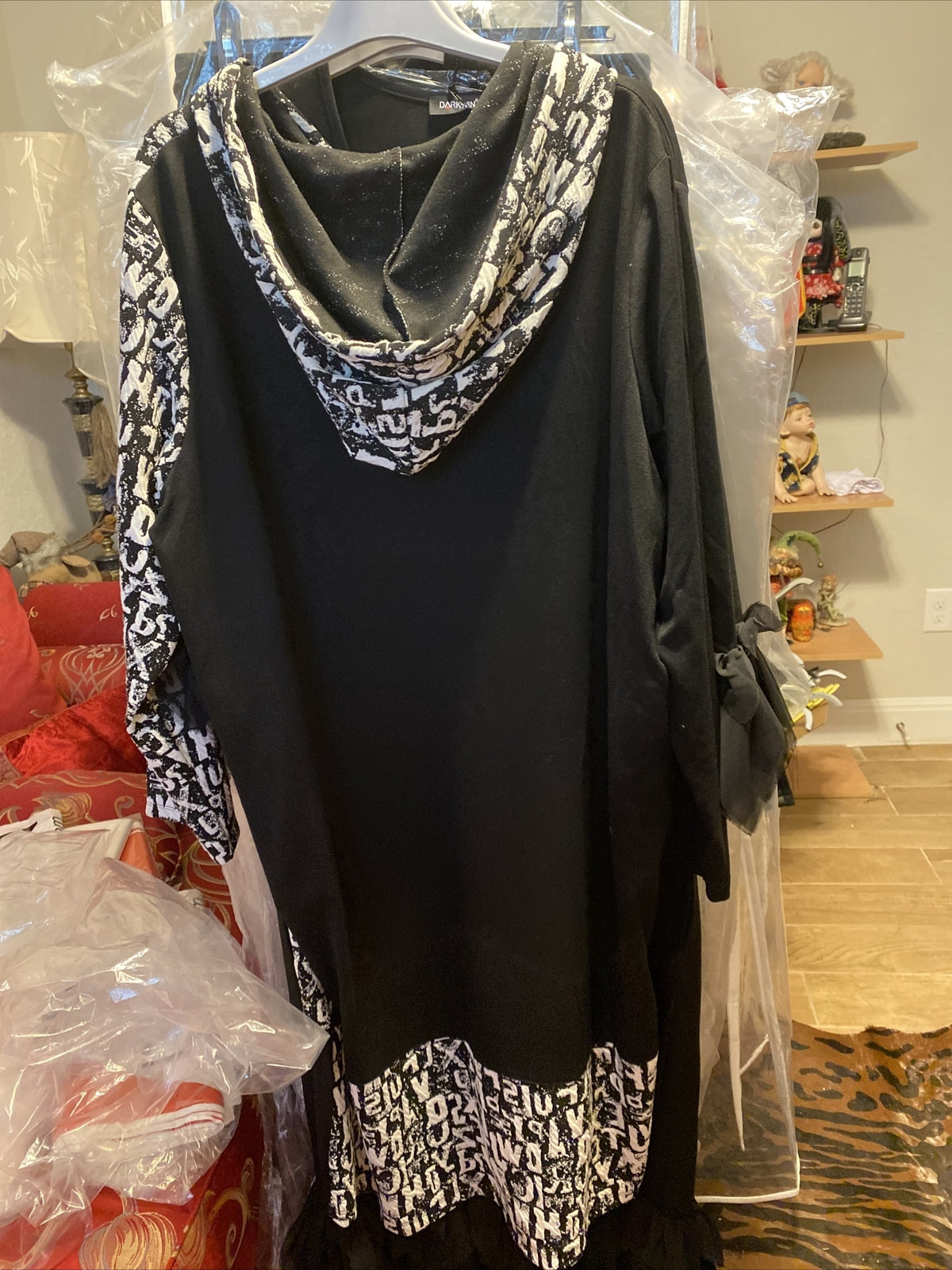 Darkwin Kaftan Dress Hoodie Style Sz 2XL Black White Made In Turkey