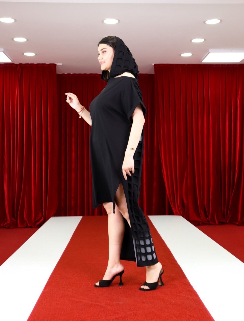 Bukezy Oversized Black Mesh Dress Sz M High-Low Hem Made in Turkey