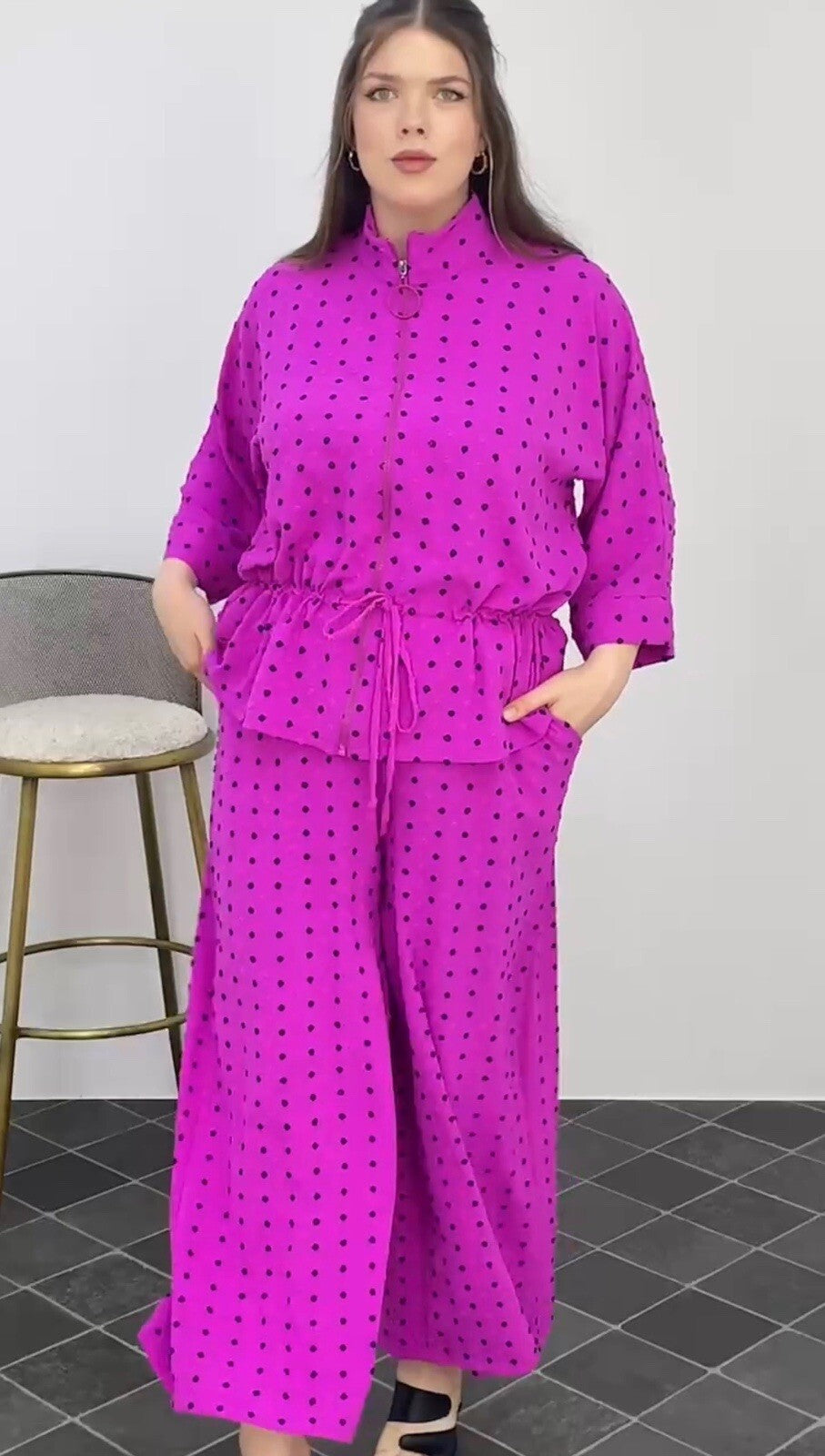 Darkwin 2 PCs Suit, Sz 20, Made In Turkey – Magenta Polka Dot Drawstring Set
