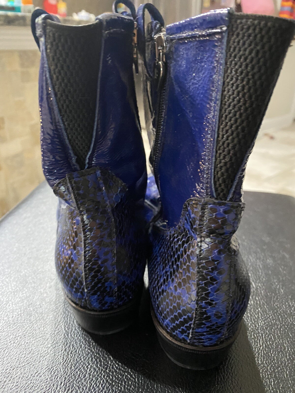 Bouton Black Boots, Beautiful Blue Leather, Made In Italy Sz 8.5 (39)