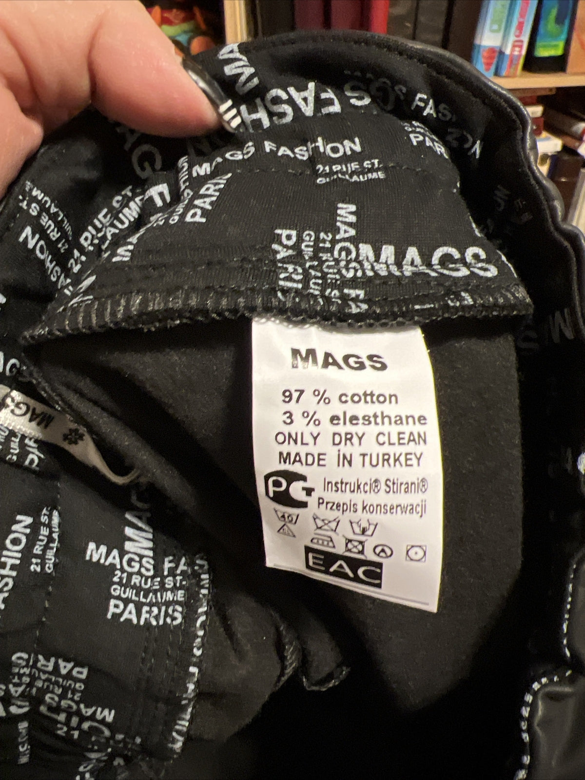 Mags Eco Leather Pants Sz 14/46 Black Slim Fit Stretch Made In Turkey