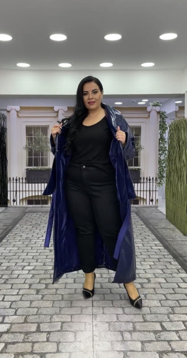 Darkwin Eco Leather Brilliant Blue Coat Sz 20 Made in Turkey