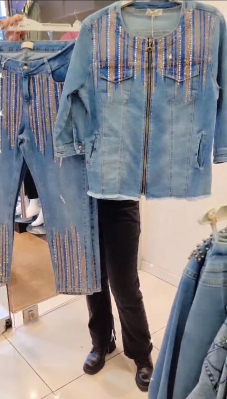 Presenta Women’s Jean Suit Sz 16/48 Made in Turkey Jacket & Pants Set