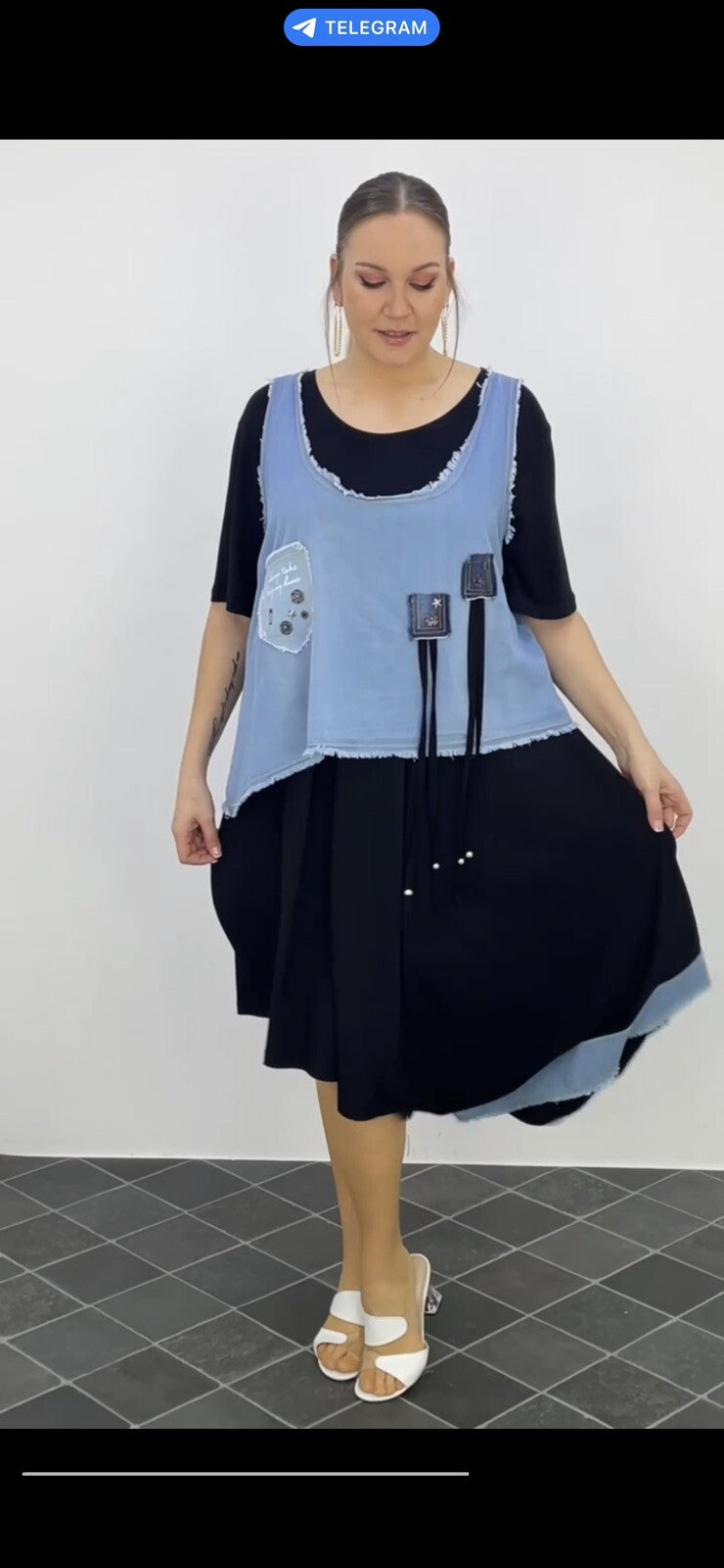 LaVelina Asymmetrical Denim Patch Dress Sz 22/48 Made in Turkey