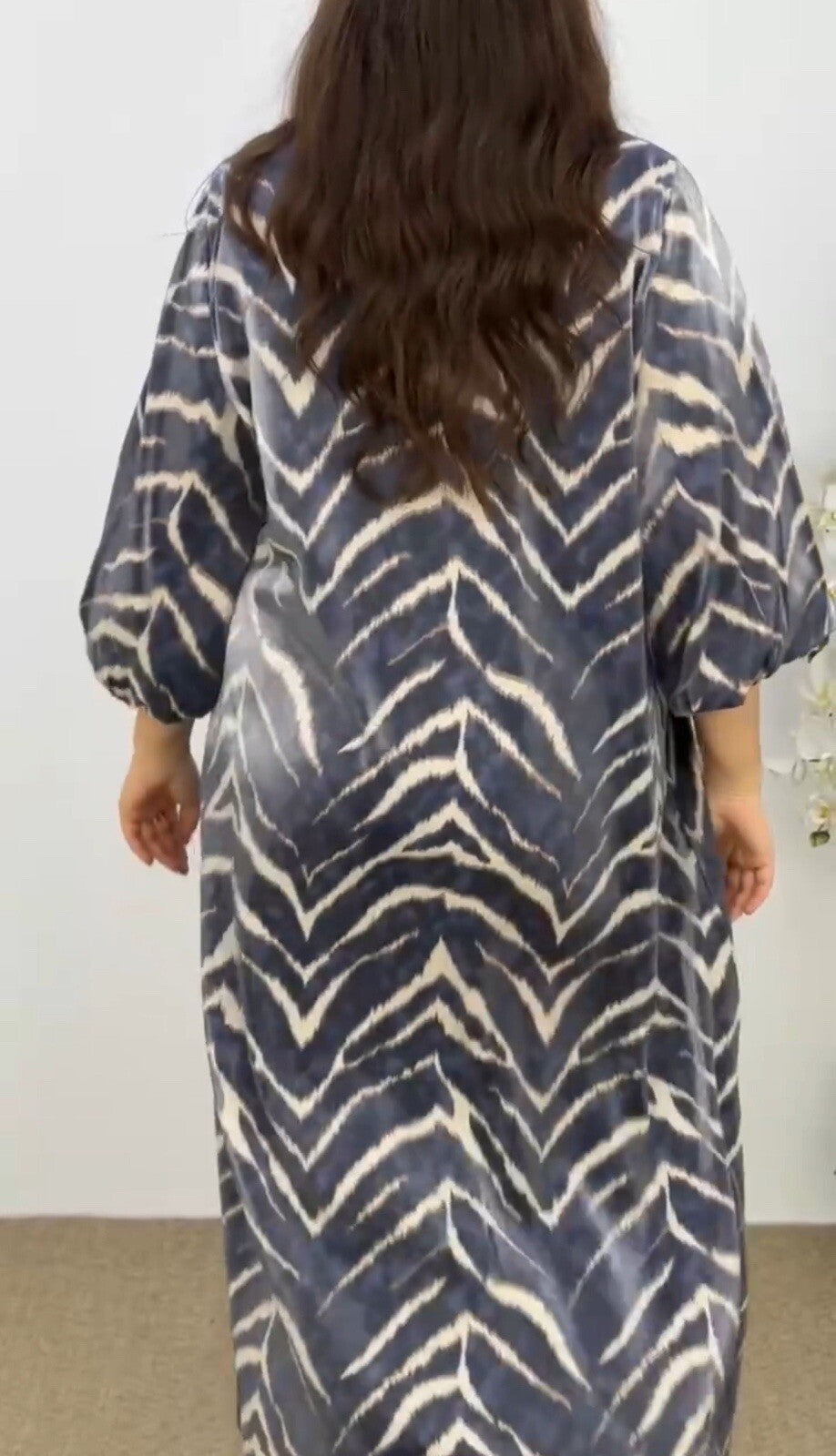 Darkwin Elegant Navy Zebra Print Dress, Sz 20-22/2 Made In Turkey