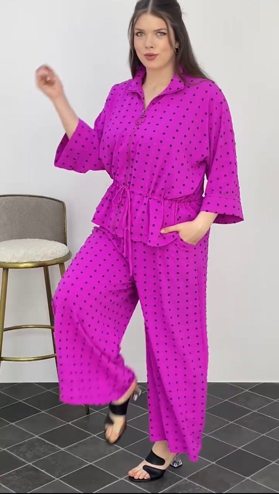 Darkwin 2 PCs Suit, Sz 20, Made In Turkey – Magenta Polka Dot Drawstring Set