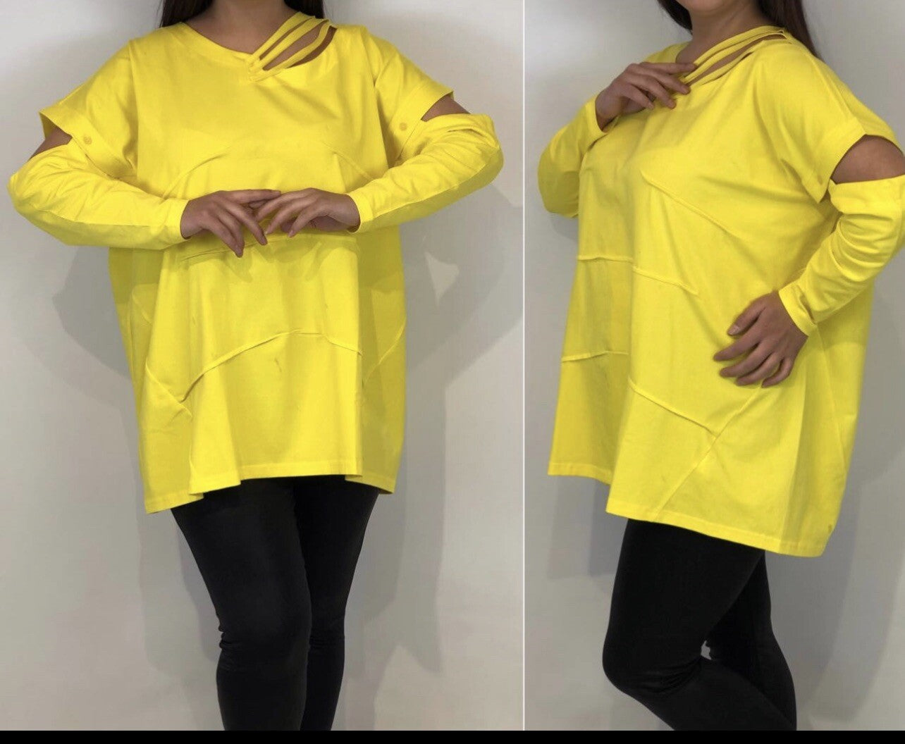 Divas Planet Yellow Cutout Shoulder Top Sz 3XL/3 Made In Turkey