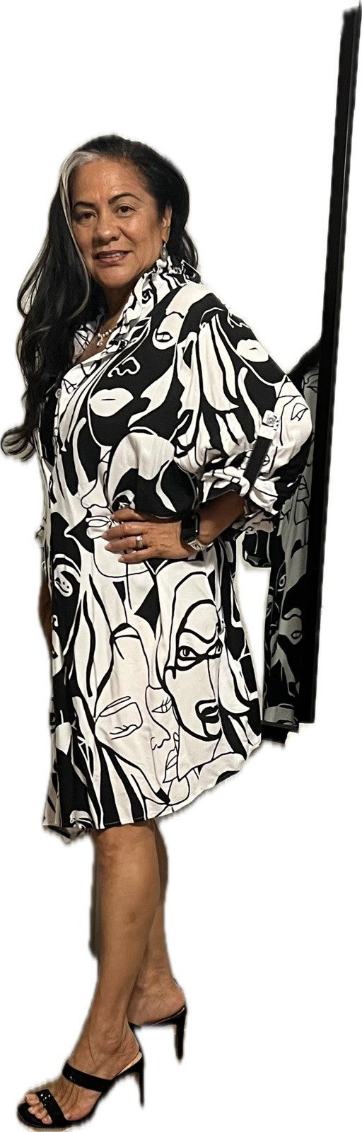 Eseoglu Abstract Face Tunic Dress Sz 22/58 Made in Turkey