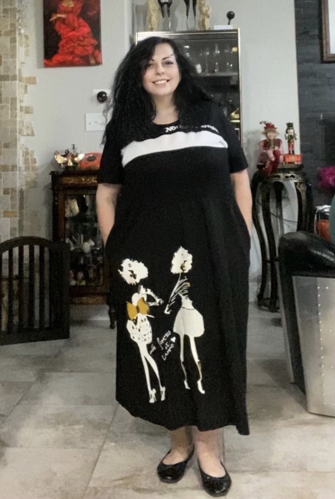 Darkwin Fun Art Dress Sz XL (20) Black White Print Midi Made In Turkey