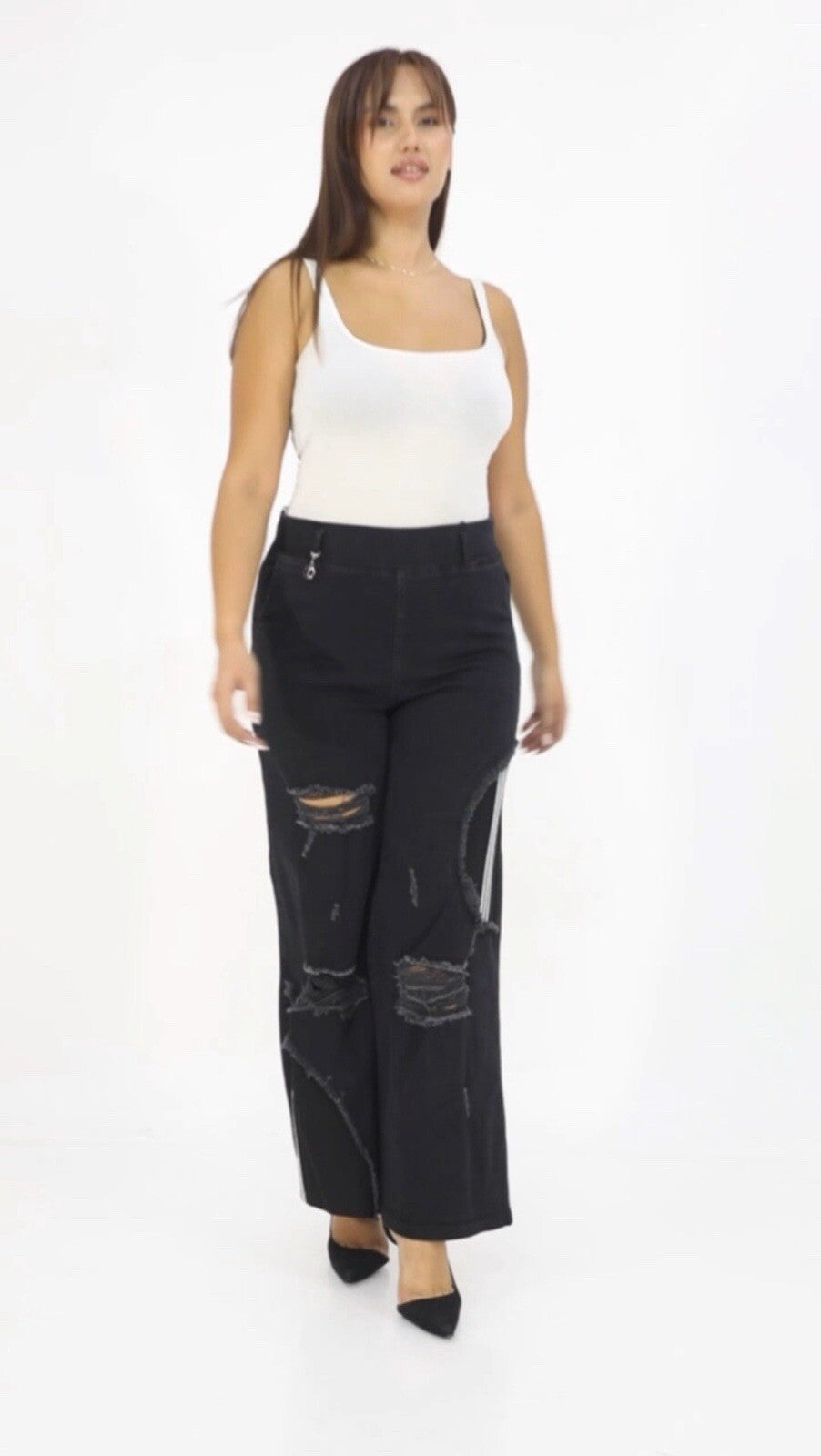 Zanessi Distressed Wide-Leg Jeans Sz 22/56, Made In Turkey
