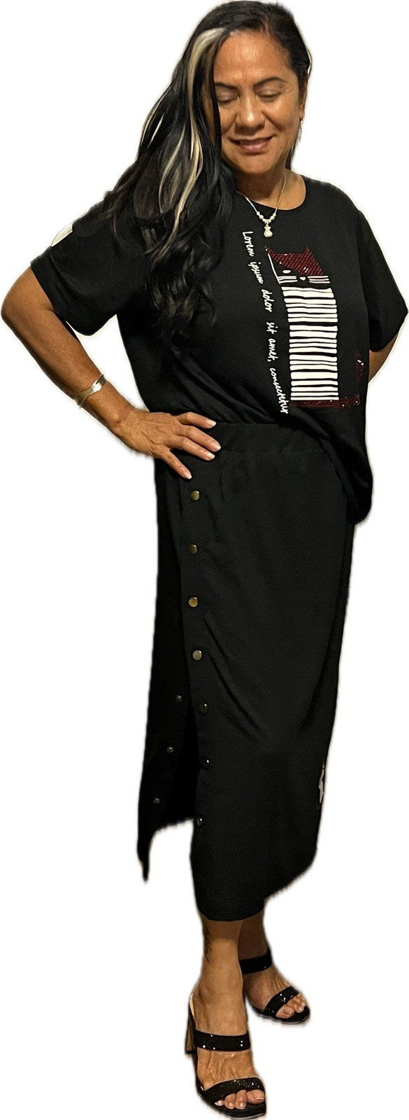 Darkwin 2 Pcs Suit, Black Cat Top & Skirt, Sz 16/2, Made In Turkey