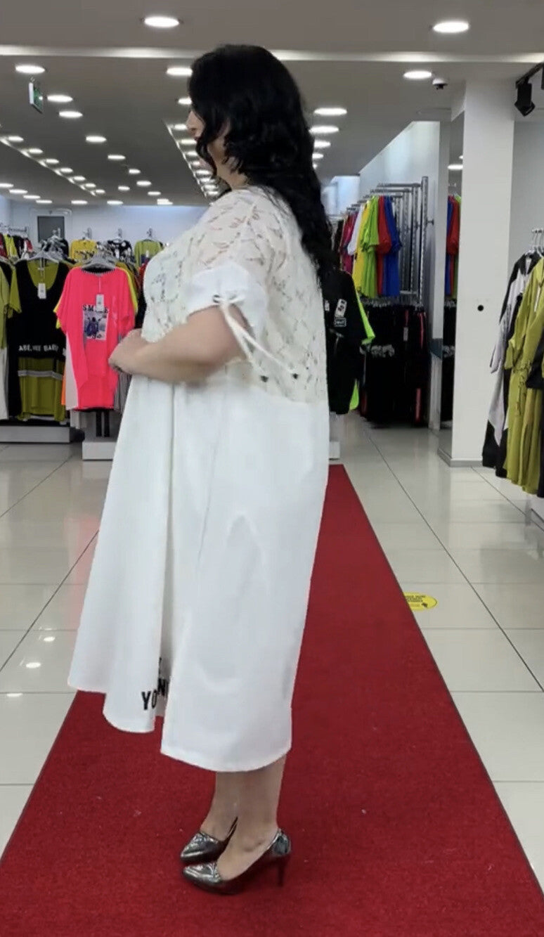 Darkwin White Lace Oversize Dress 22/2 Layered Elegant Made In Turkey