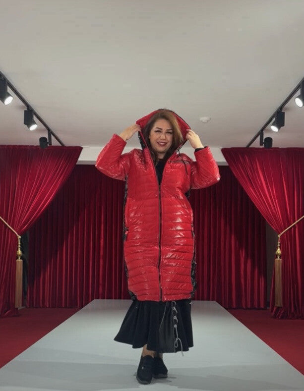Sport Chic Red Quilted Coat with Hood Darkwin Sz 18/1 Turkey
