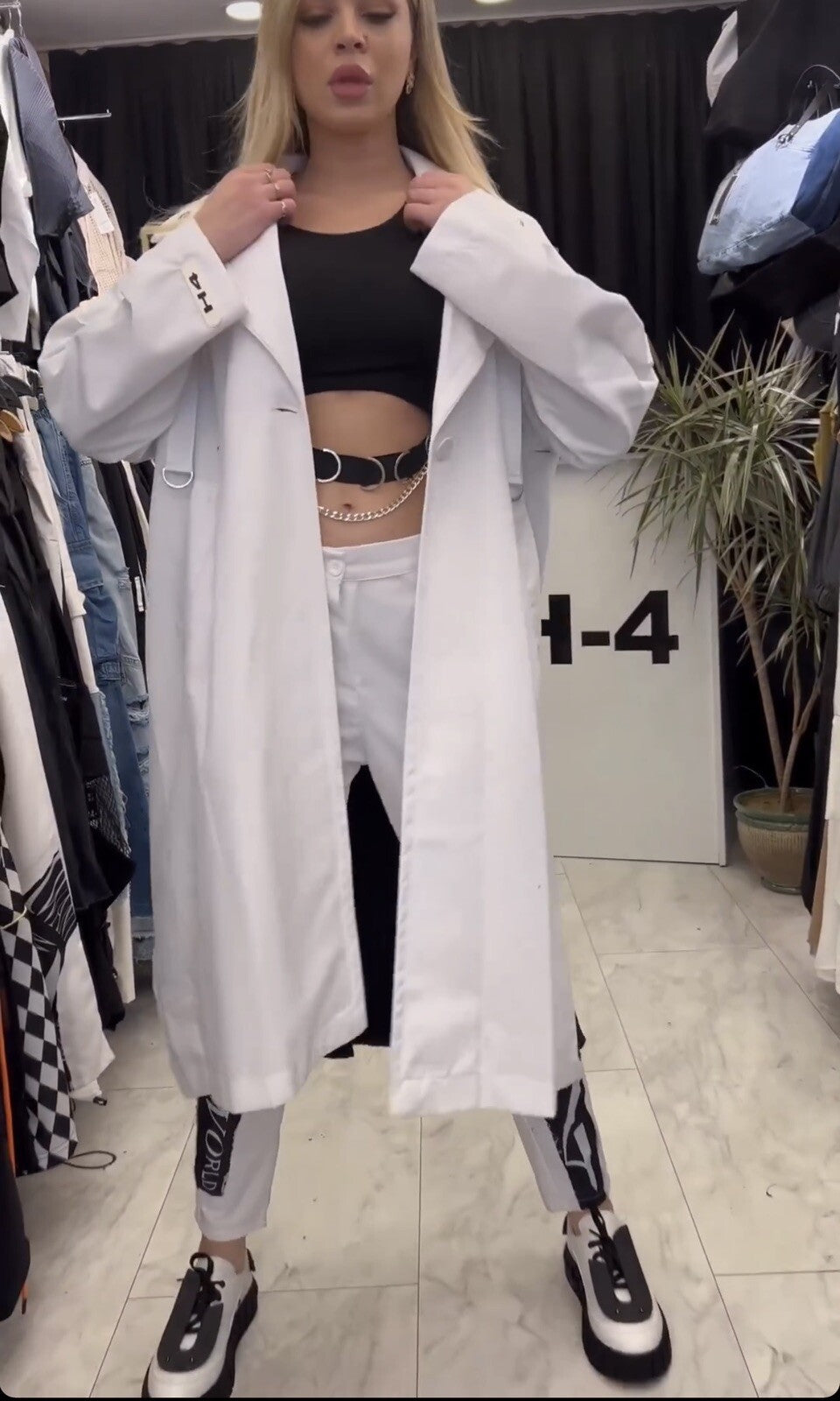 H4 Oversize Jacket Coat Sz 14/36 White Modern Streetwear Made in Turkey