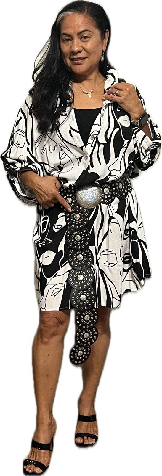 Eseoglu Abstract Face Tunic Dress Sz 22/58 Made in Turkey