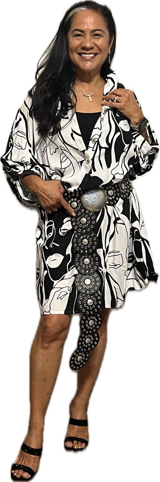 Eseoglu Abstract Face Tunic Dress Sz 22/58 Made in Turkey