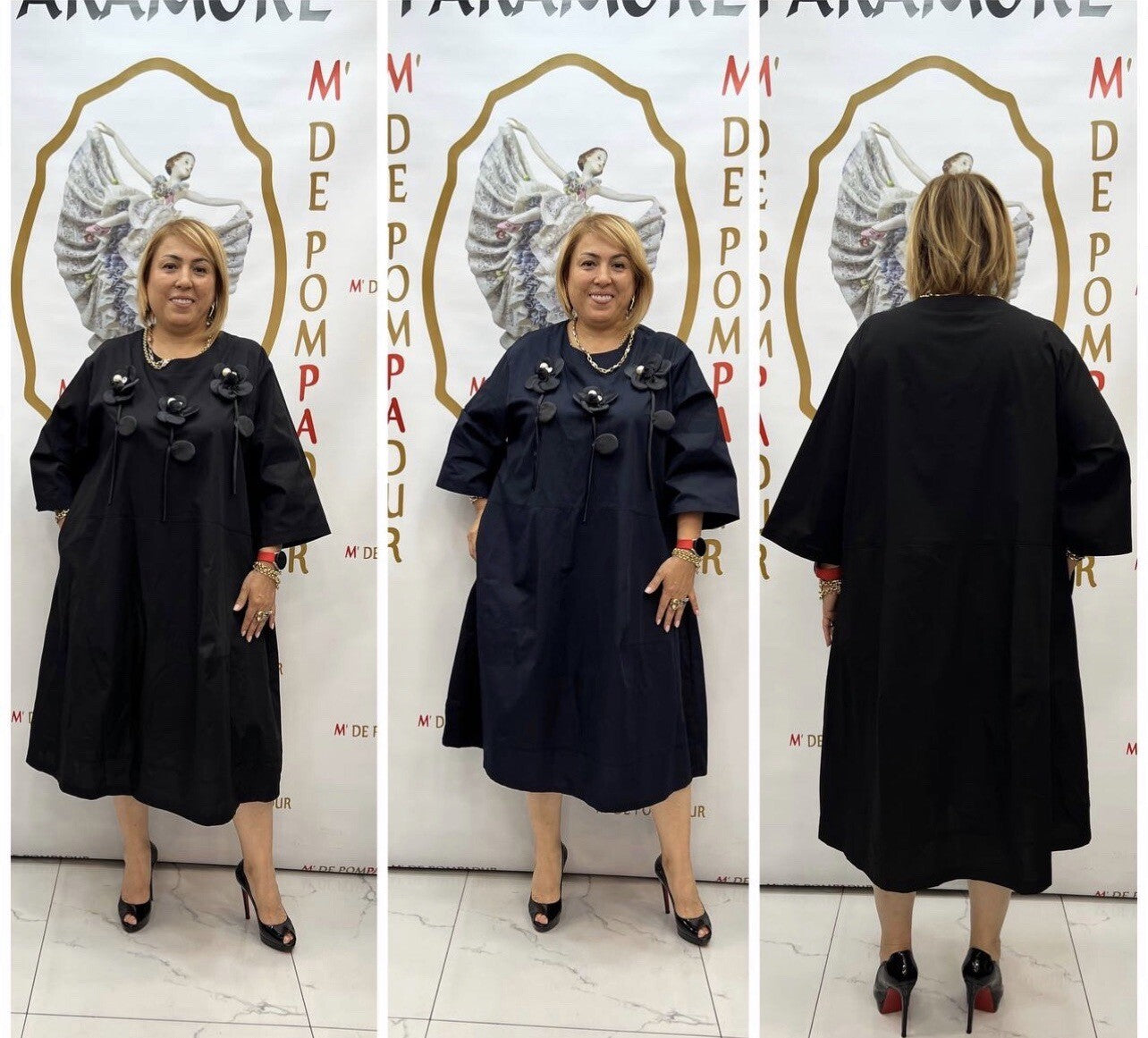 Chic MyLifess Black Dress w/ 3D Floral Appliqué, Sz 20/1 Plus Size