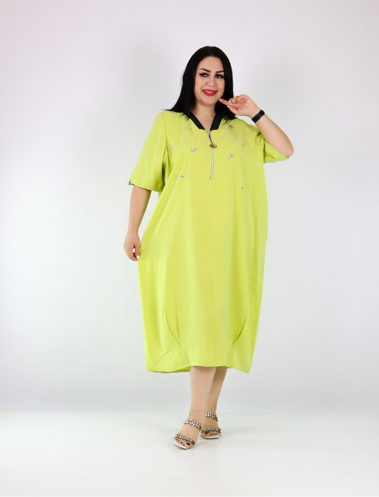 Darkwin Lime Zipper Dress, Sz 18-20/1 Made in Turkey