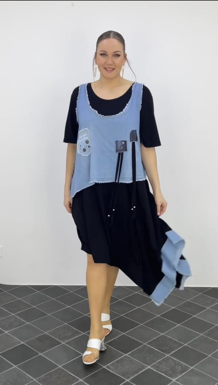 LaVelina Asymmetrical Denim Patch Dress Sz 22/48 Made in Turkey