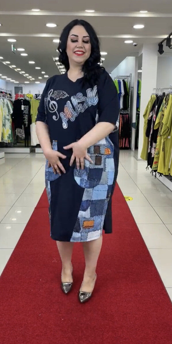 ✨ LaVelina Music Patchwork Dress – Sz 22 / Made in Turkey