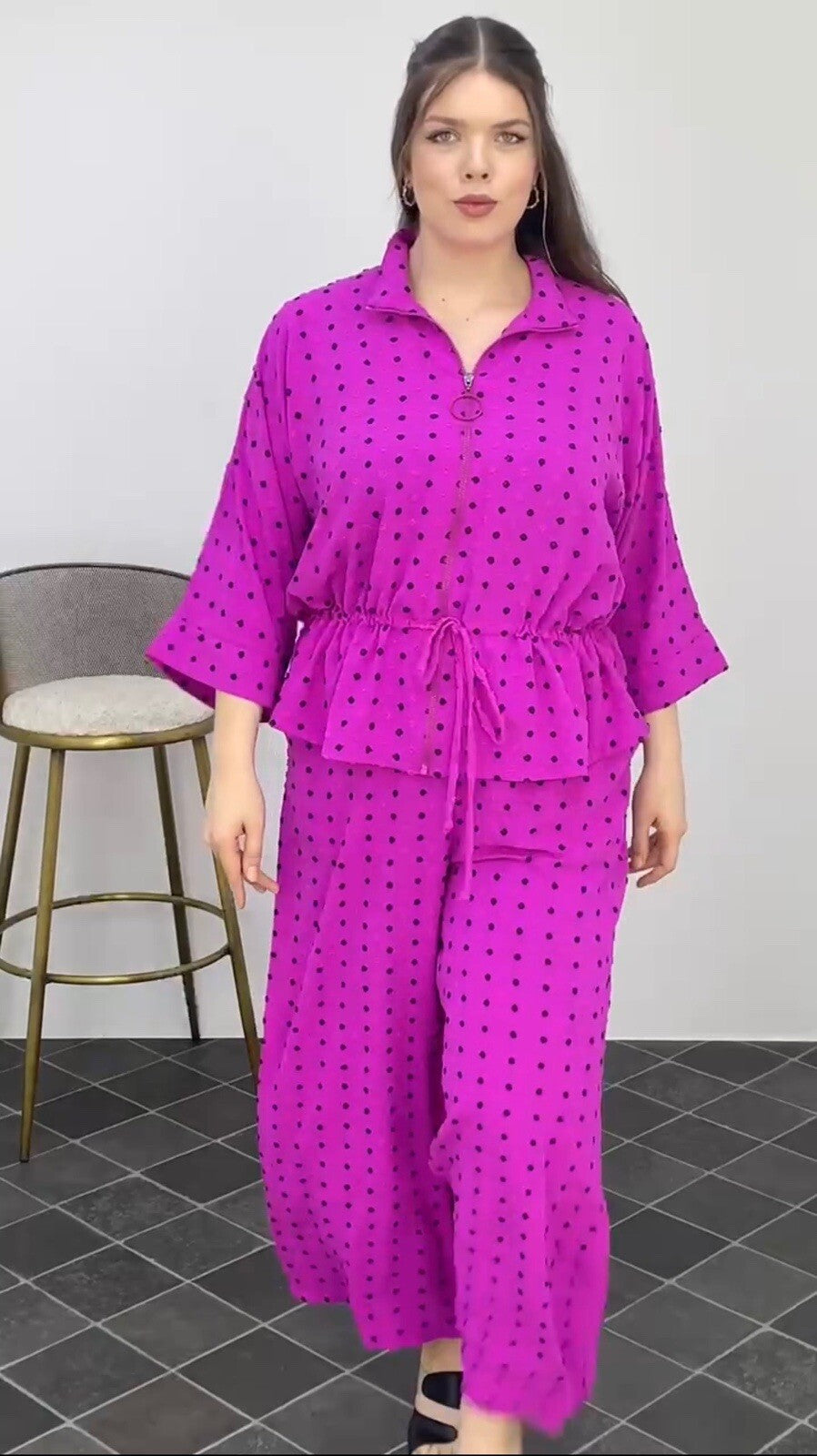 Darkwin 2 PCs Suit, Sz 20, Made In Turkey – Magenta Polka Dot Drawstring Set