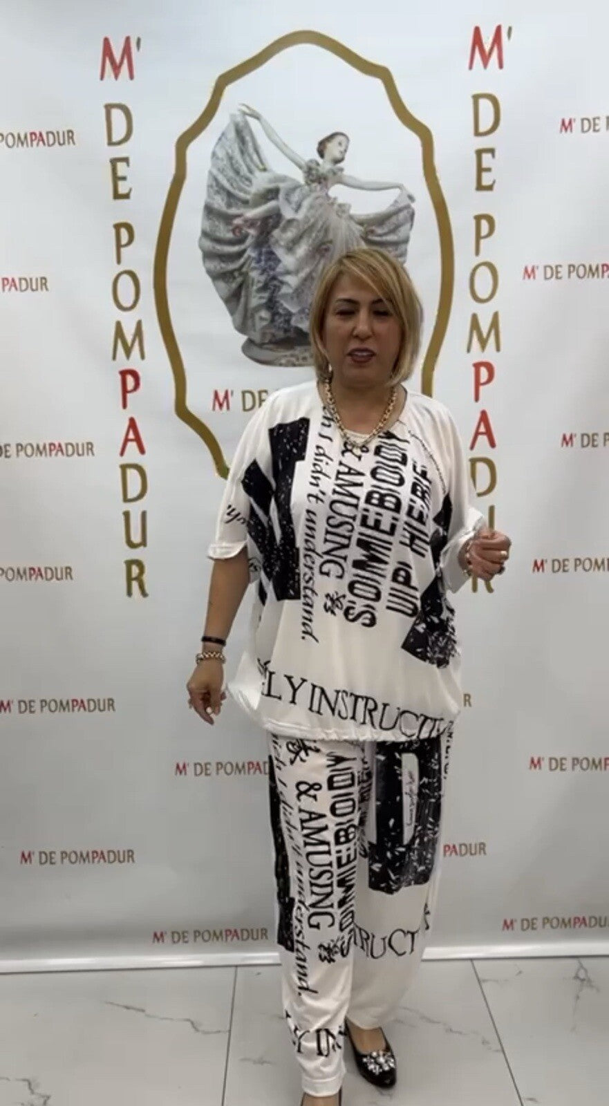 M’De Pompadour 2-Piece Suit Sz 20/3 Made in Turkey White Black Print Set
