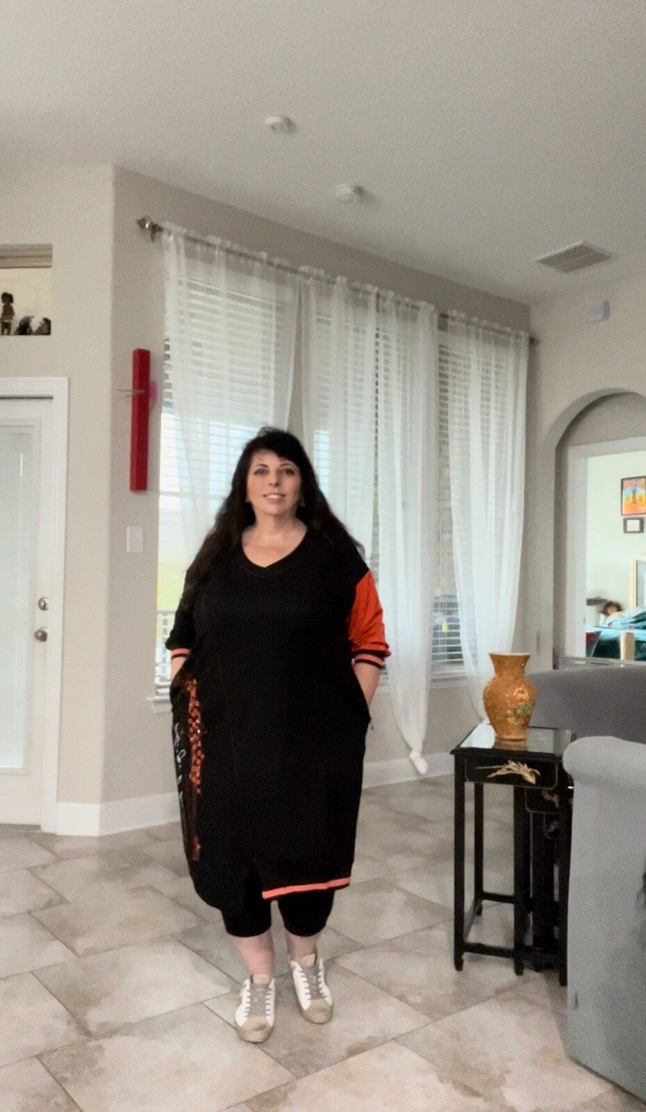 LaMaxx Black & Orange Oversize Dress Sz 20/48 Made In Turkey