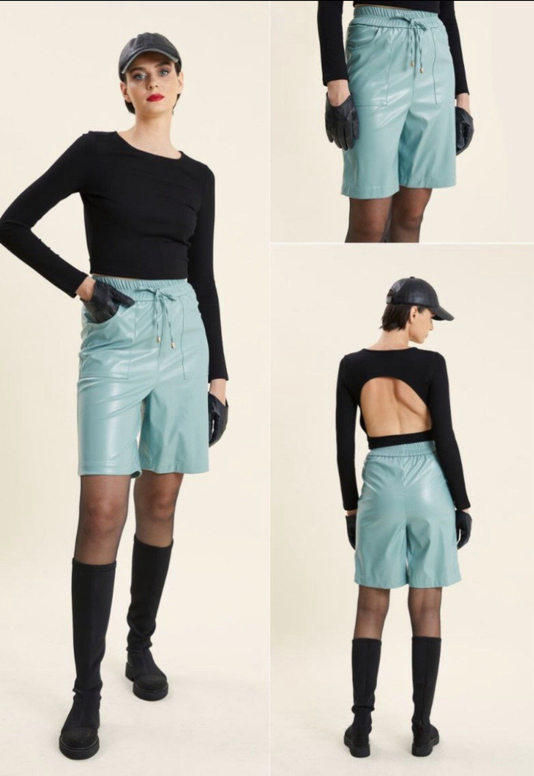 ✨ Verda Eco Leather Shorts Sz 14/46 Mint Green Made In Turkey