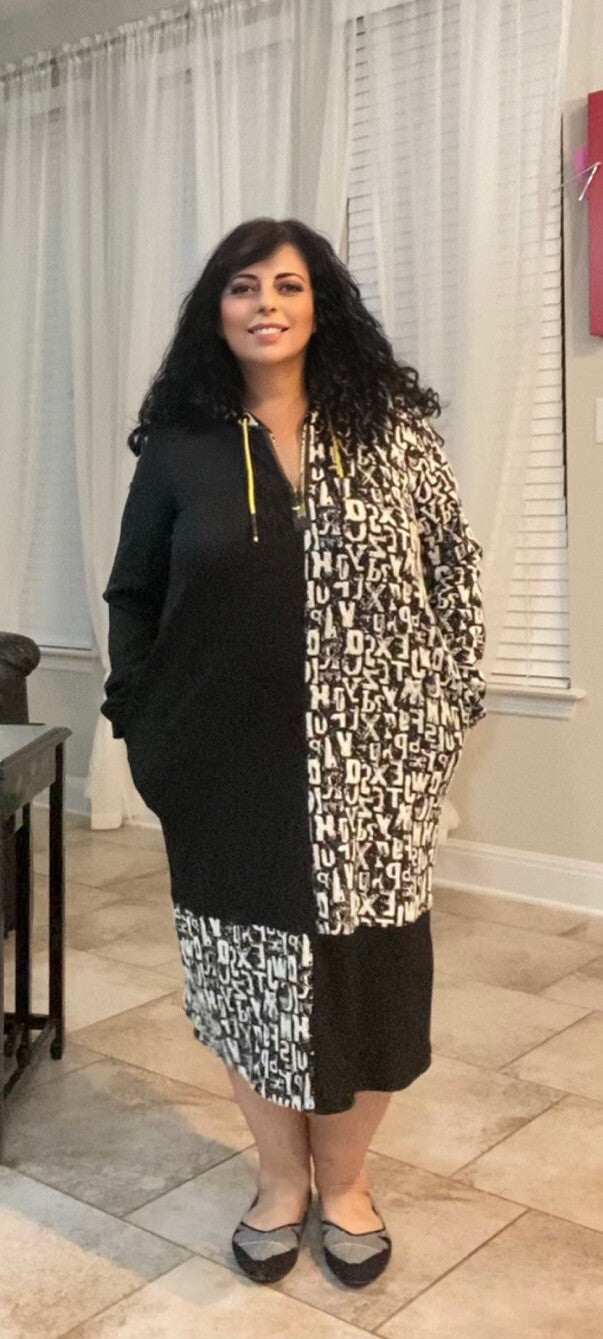 Darkwin Kaftan Dress Hoodie Style Sz 2XL Black White Made In Turkey