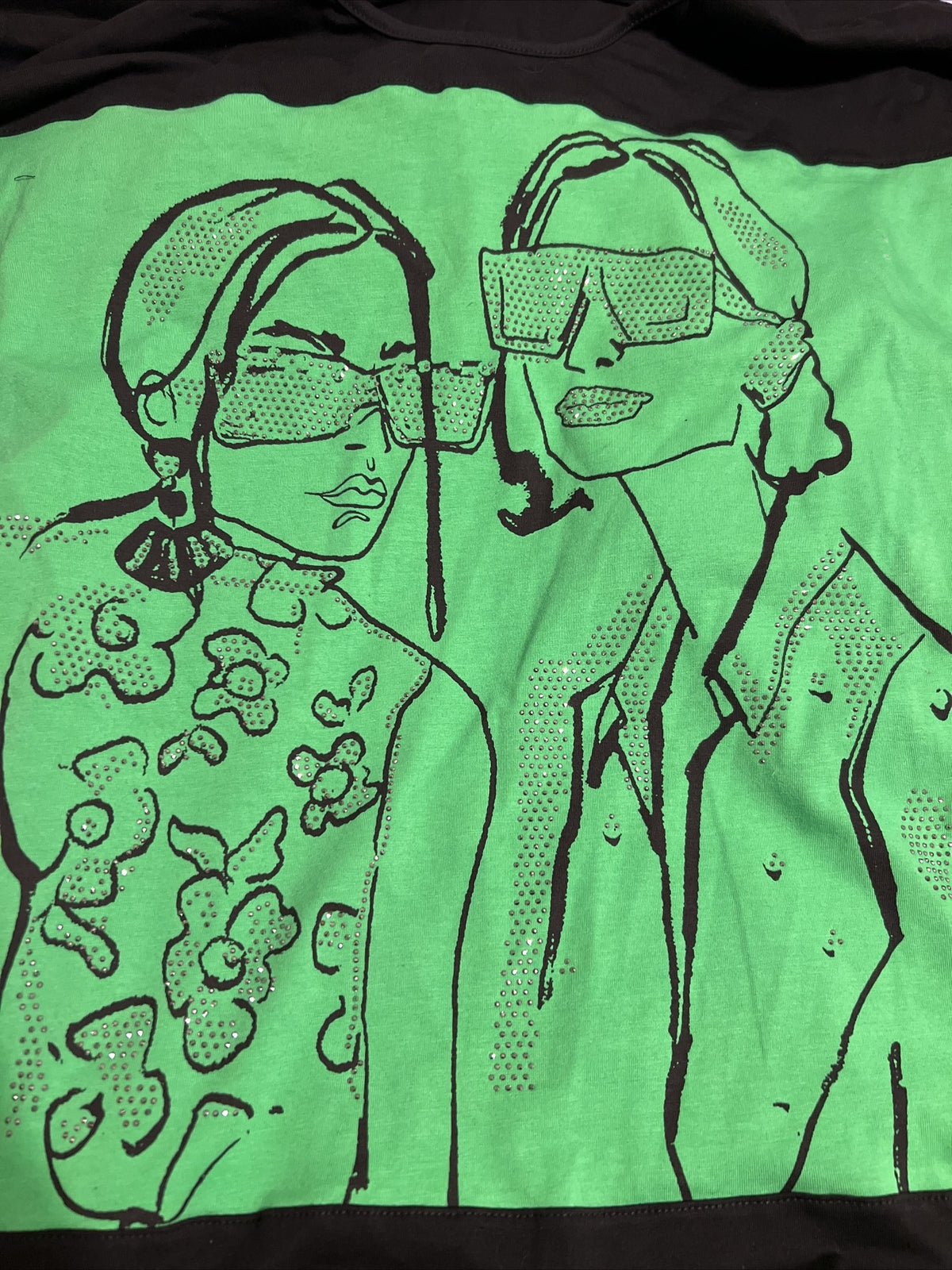 Darkwin Green Graphic Oversized Top Sz 20/2 Made In Turkey
