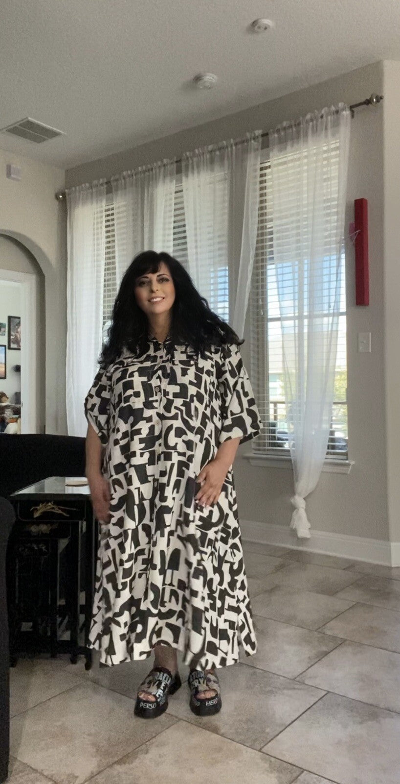 Darkwin Abstract Print Oversized Dress Sz 20/2 Made In Turkey