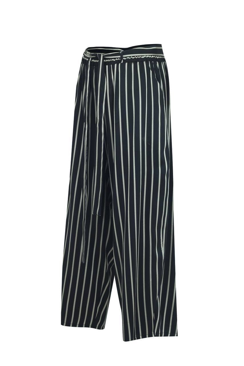 Darkwin Palazzo Pants Sz 20/2 Black White Stripe Tie Waist Made In Turkey
