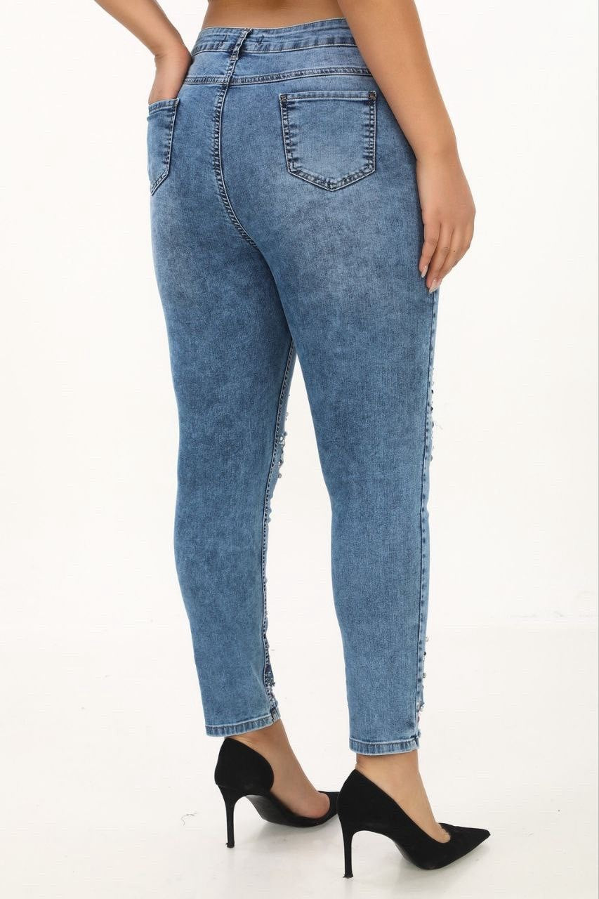 Zanessi Distressed Skinny Jeans, Pearl & Rhinestone Detail, Sz 10/44 Turkey