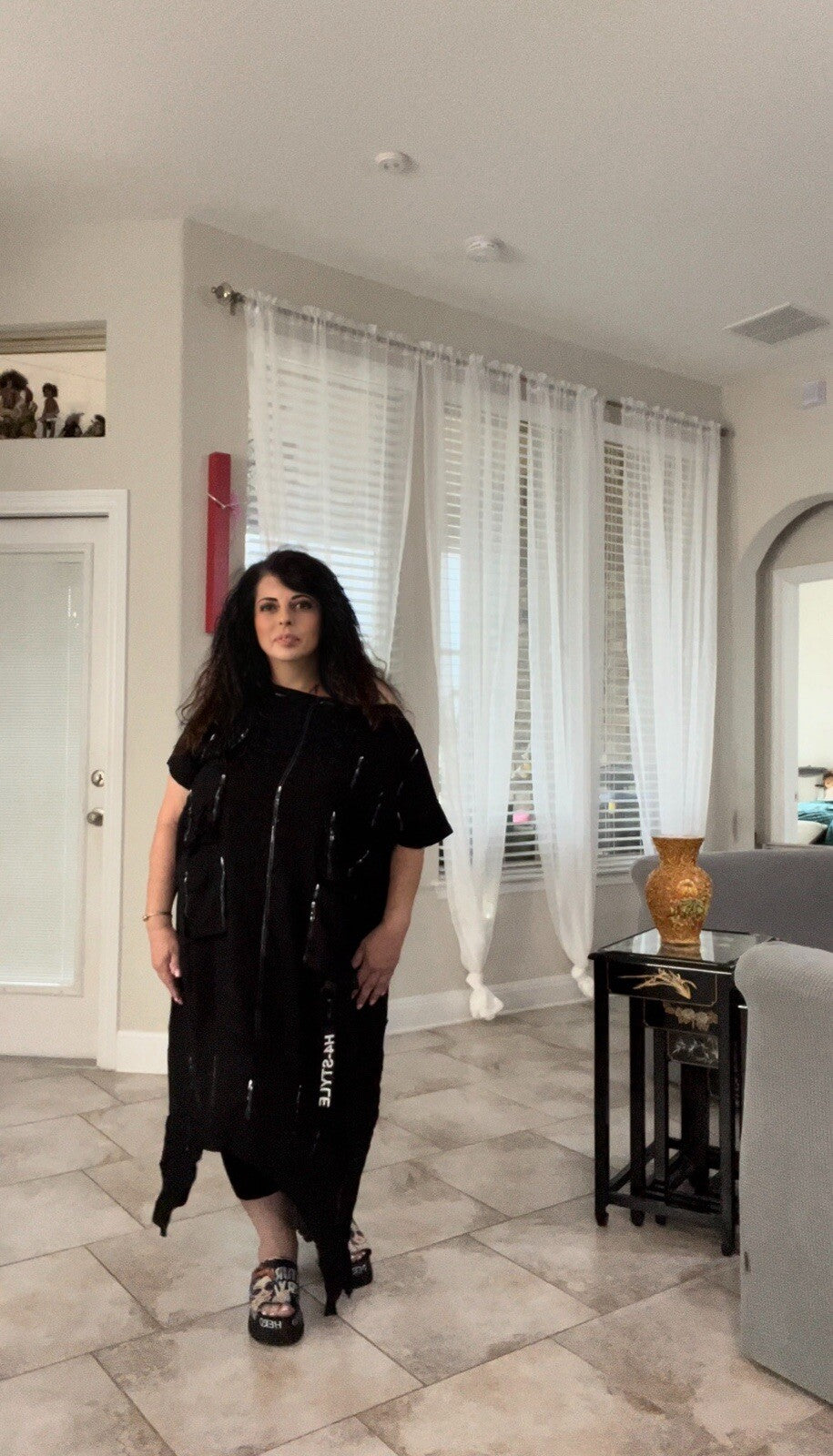 H4 Oversized Black Asymmetrical Dress Sz 16-18/36 Plus Size Made in Turkey