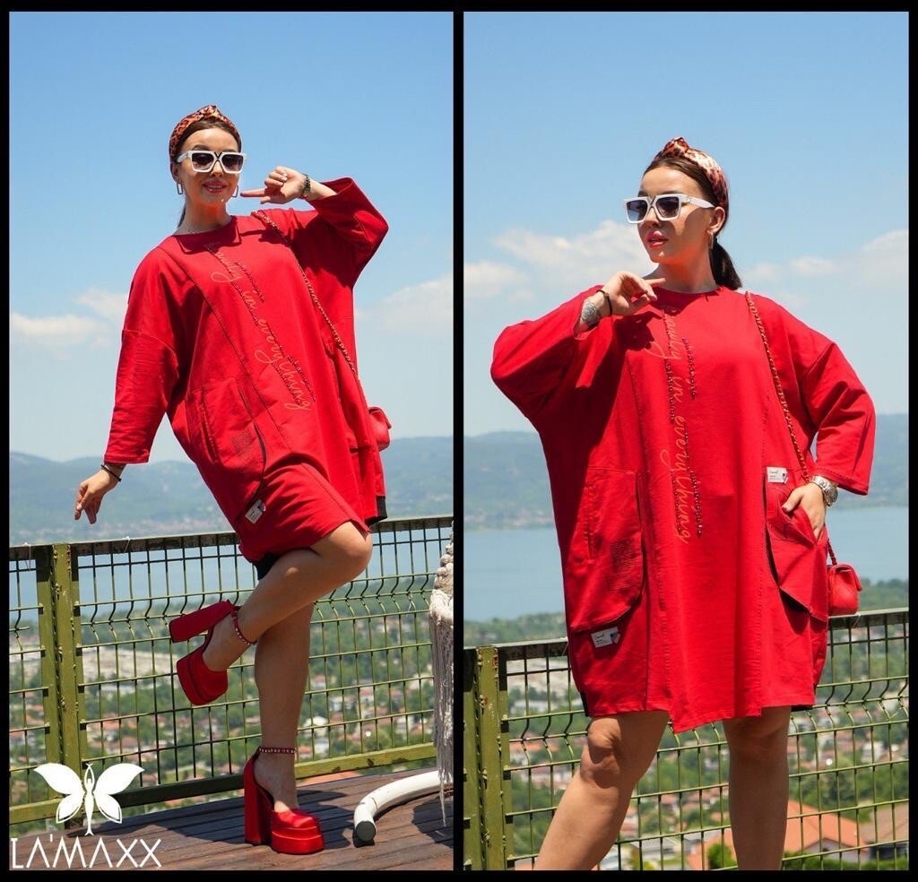 LaMaxx Red Oversize Tunic Dress Sz 20/48 Made In Turkey