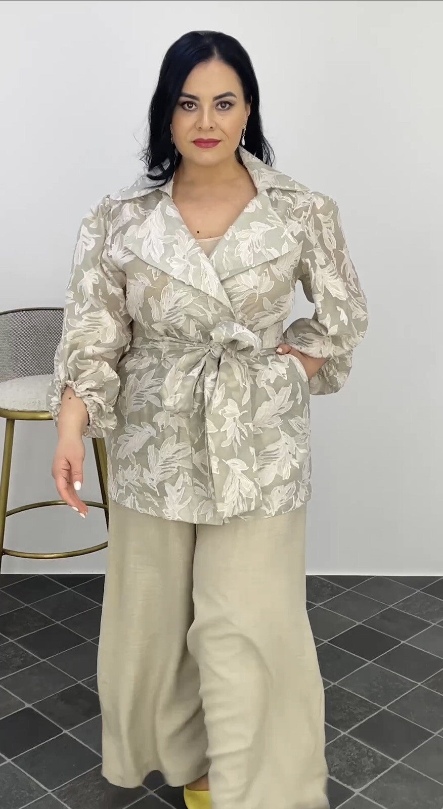 Darkwin 2 Pcs Suit, Belted Floral Top & Pants, Sz 20/2, Made In Turkey