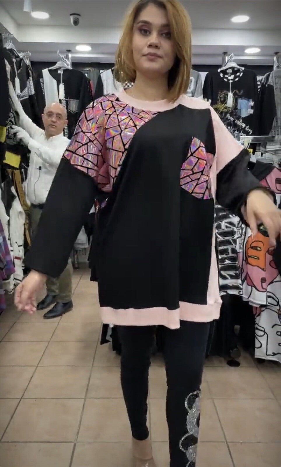 LaVelina Oversized Artistic Top Pink Black Mosaic Design Sz 22/52 Turkey