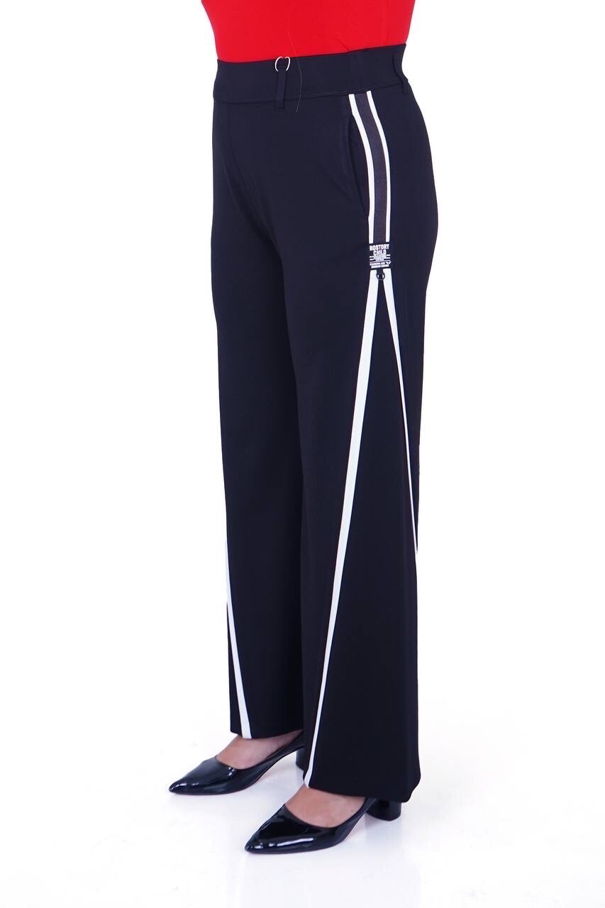 Exitline Pants Sz 8/42 Black White Stripe Wide Leg Made In Turkey