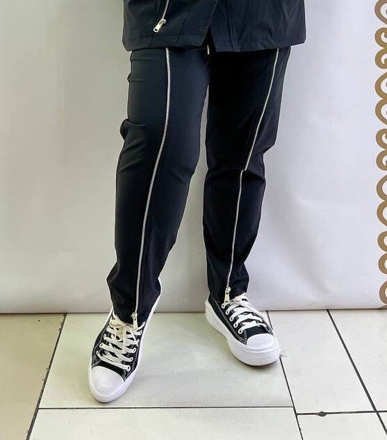 Selly Black Pants w/ Zippers Sz 22/54 Stretch Fit Made In Turkey
