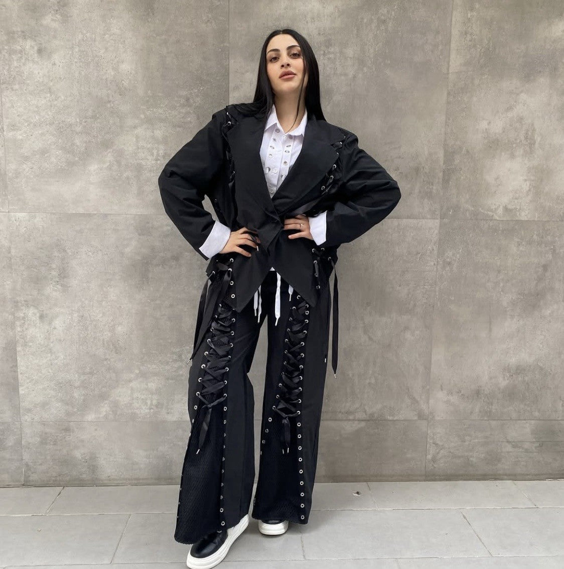 H4 Lace-Up Wide Leg Pants, Unique Streetwear Style, Sz 8/38 Turkey