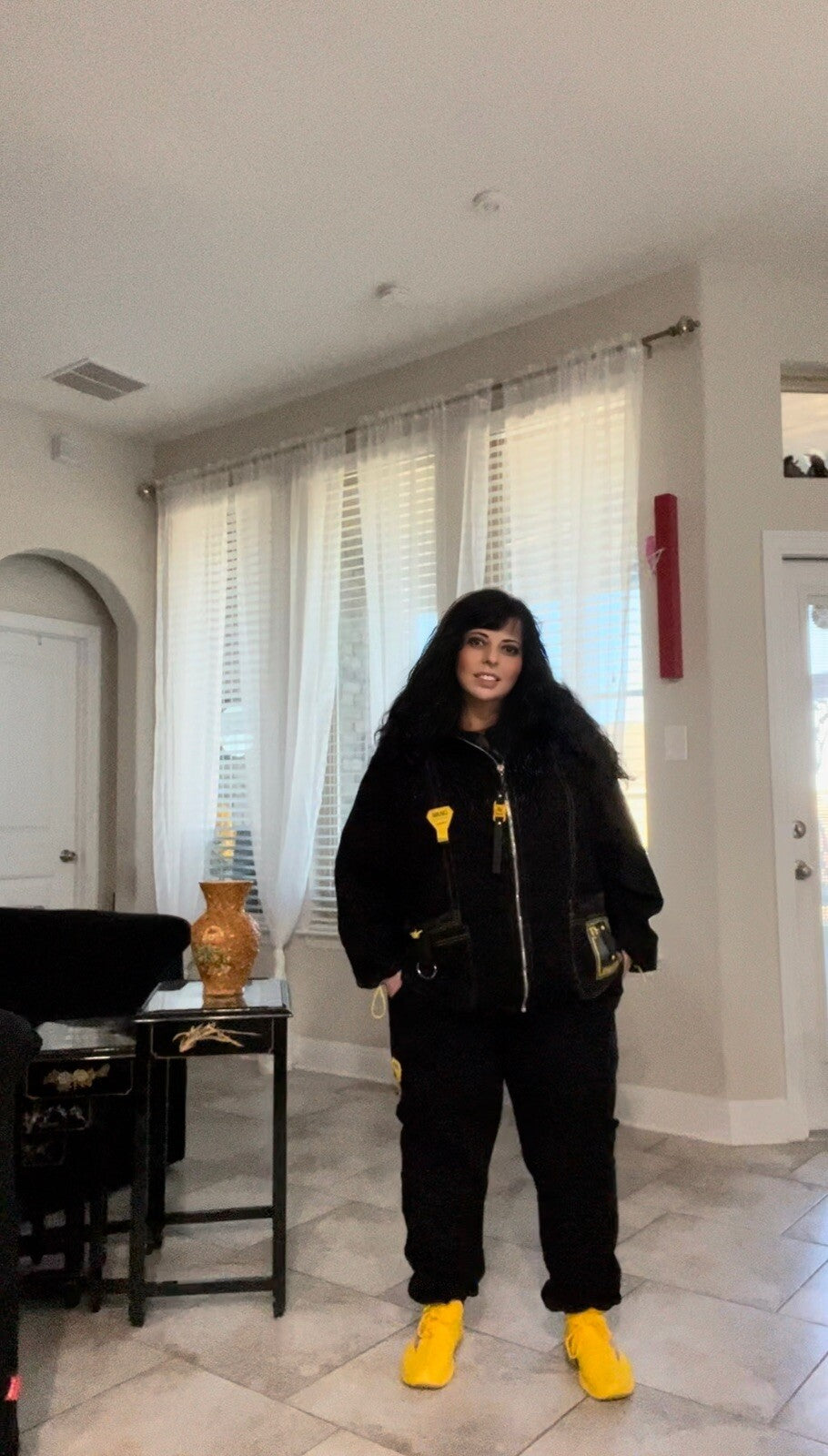 Selly 2 Pcs Suit, Black & Yellow Zip Jacket & Pants, Sz 22/52, Made In Turkey