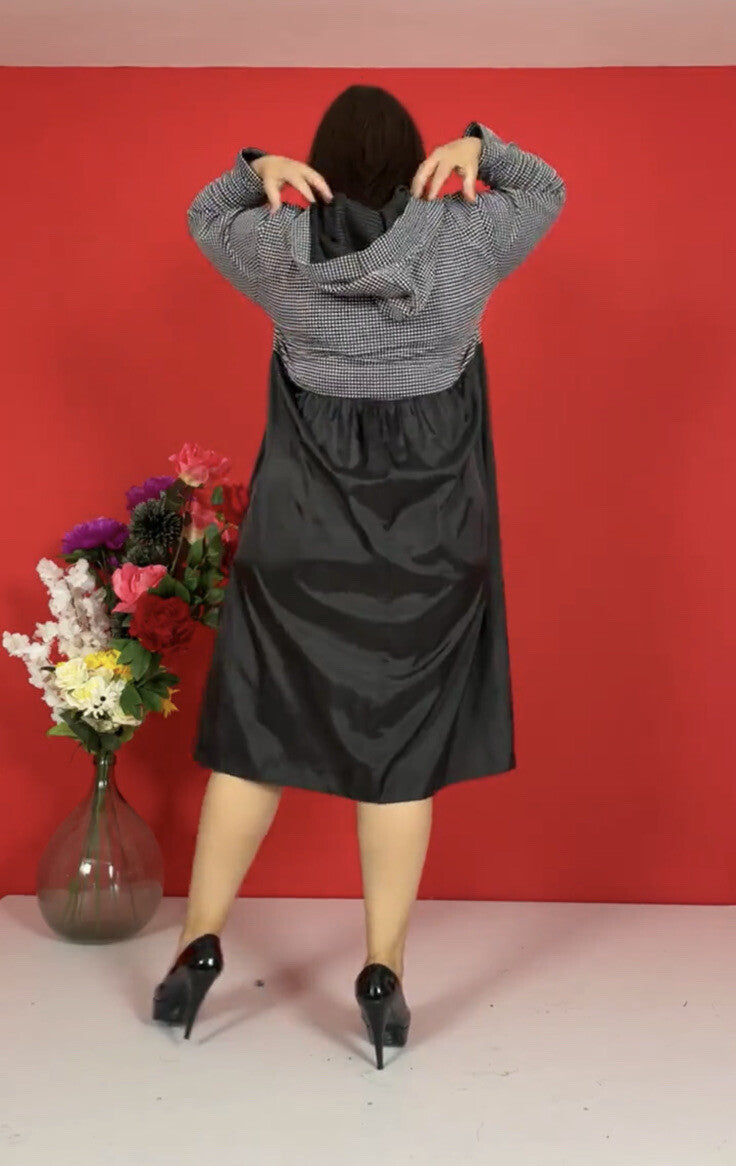 Darkwin Two Tone Hooded Dress Sz 20 Black Gray Drawstring Made In Turkey