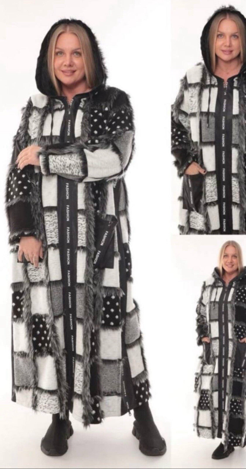 Dorares Patchwork Long Coat Sz 18/1 Made in Turkey – See Description (Flaw)