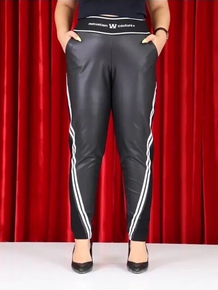 Motivation Eco Leather Pants Sz 22/54 Made In Turkey Sporty Stripe Look